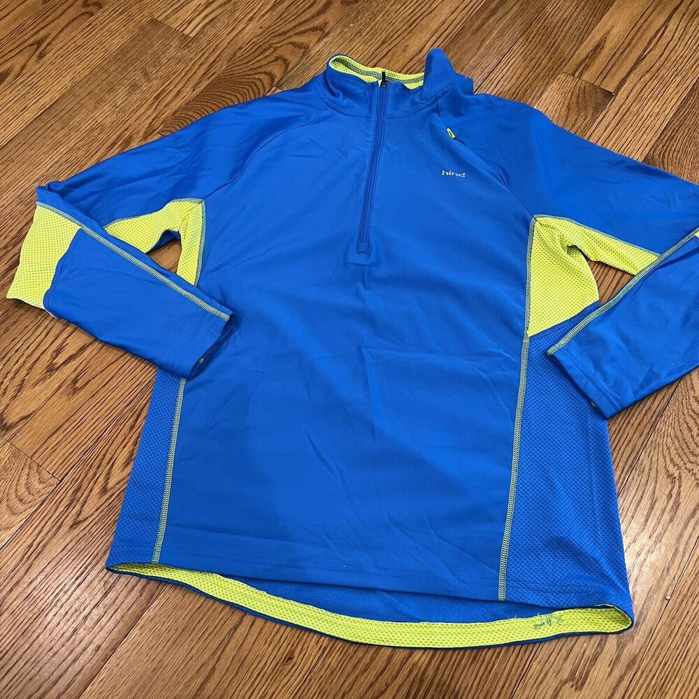HIND 1/4 Zip Pullover Running Jacket Men's Size L Blue w Lime Accent 10% Spandex